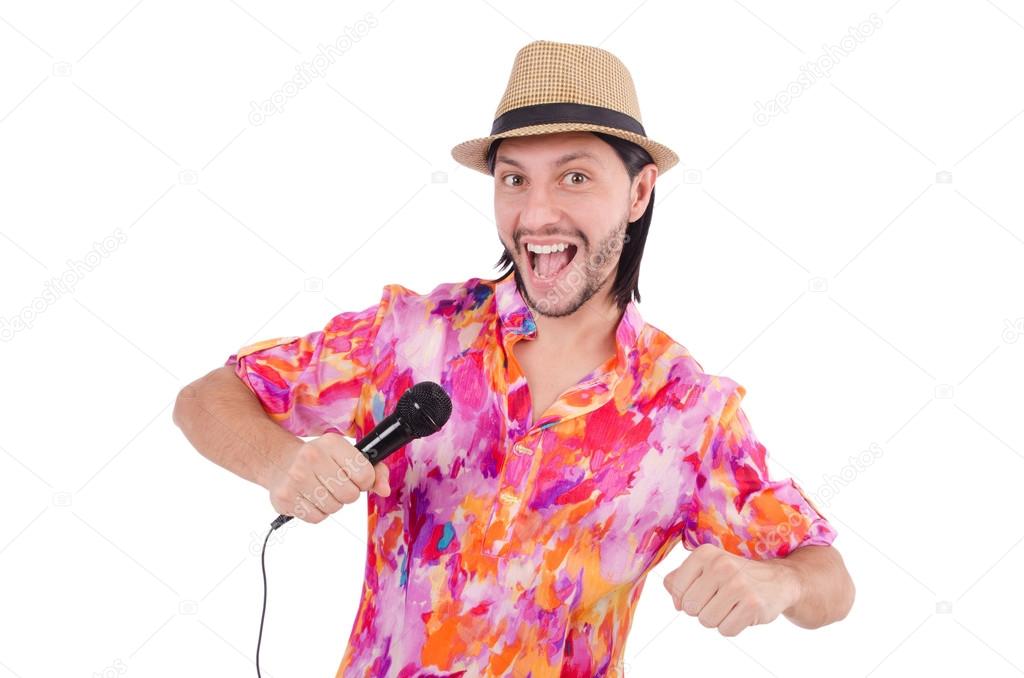 Man in colourful shirt isolated on white