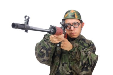 Beyaz izole silahlı askeri adam