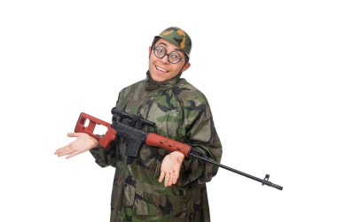 Beyaz izole silahlı askeri adam