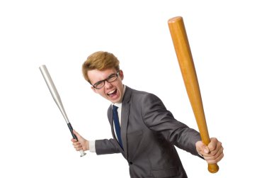 Beyazda beysbol sopası olan genç iş adamı