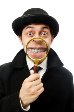 Sherlock Holmes beyaz üzerine izole büyüteçle