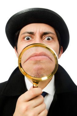 Sherlock Holmes beyaz üzerine izole büyüteçle