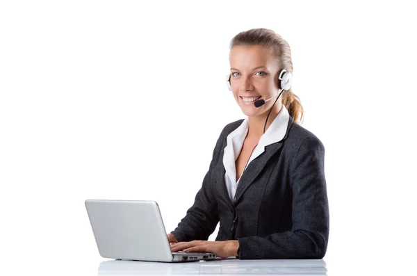 Office manager typing on the laptop isolated on white — Stock Photo, Image