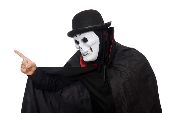 Homem em traje de horror com máscara isolada em branco — Fotografia de Stock