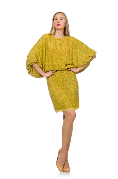 Mujer bastante alta en vestido amarillo aislado en blanco —  Fotos de Stock
