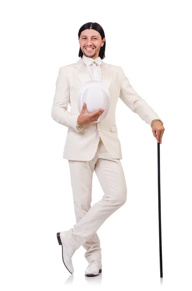 Cavalheiro em terno branco isolado em branco — Fotografia de Stock