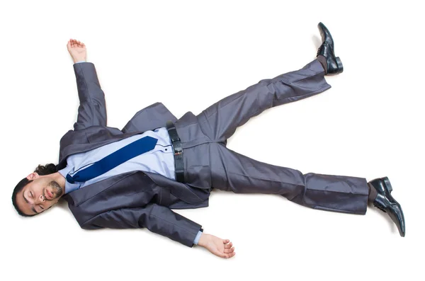 Бізнесмен на підлозі ізольований на білому — стокове фото
