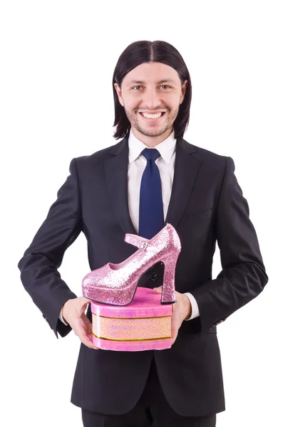 Muž s ženu boty — Stock fotografie