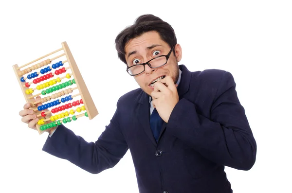 Funny businessman with abacus isolated on the white — Stock Photo, Image