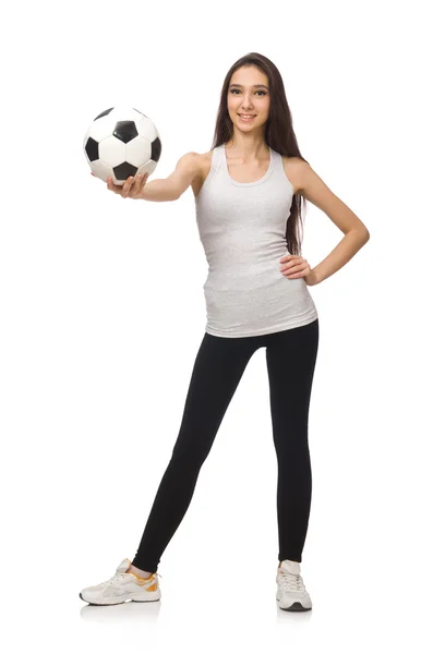 Una ragazza con palla isolata su bianco — Foto Stock