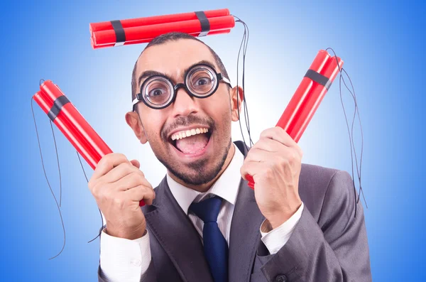 Smiling Businessman with dynamite — Stock Photo, Image