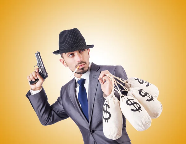 Criminal Businessman with sacks of money — Stock Photo, Image