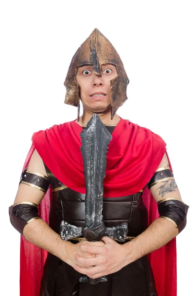 Gladiator houden zwaard geïsoleerd op wit — Stockfoto