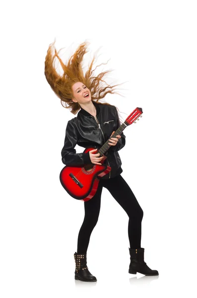 Hezká dívka s kytarou — Stock fotografie