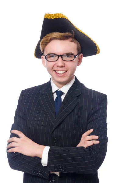 服装与海盗帽子上白色孤立的年轻人 — 图库照片