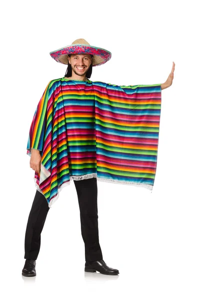 Handsome man in vivid poncho isolated on white — Stock Photo, Image