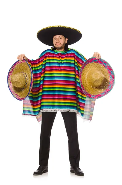 Bonito homem em poncho vívido isolado em branco — Fotografia de Stock