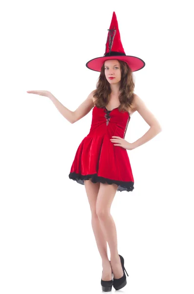 Jovem modelo feminino posando em mini vestido vermelho — Fotografia de Stock