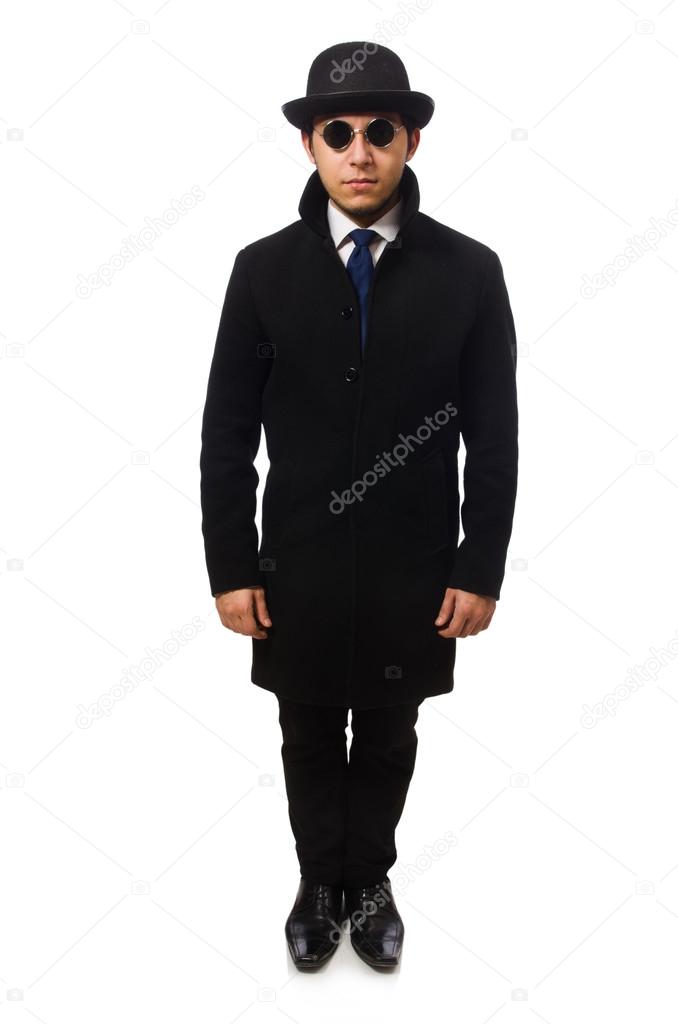 Man wearing black coat isolated on white