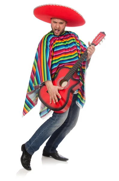 面白いメキシコ人とともにギター孤立上の白 — ストック写真