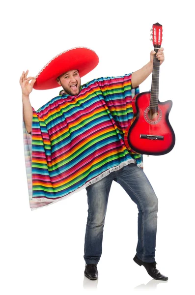 Grappig Mexicaans met gitaar geïsoleerd op wit — Stockfoto