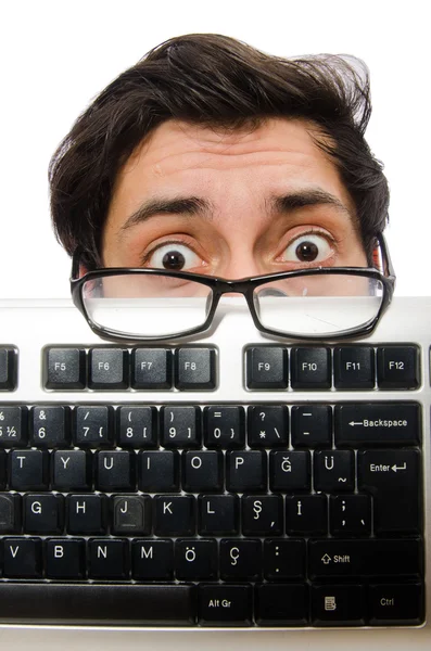 Empleado joven con teclado — Foto de Stock