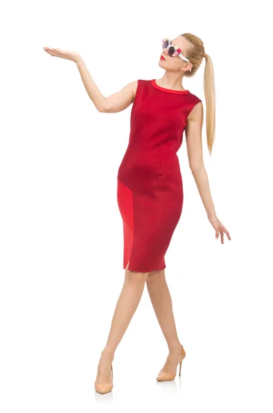 Ganska ung kvinna i röd klänning — Stockfoto