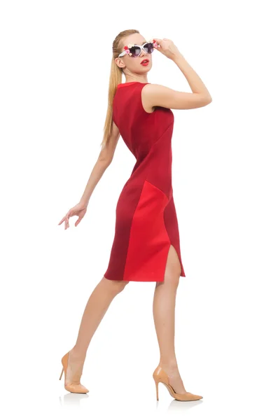 Pretty young woman in red dress — Stock Photo, Image