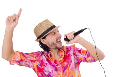 Beyaz izole renkli tişörtlü adam