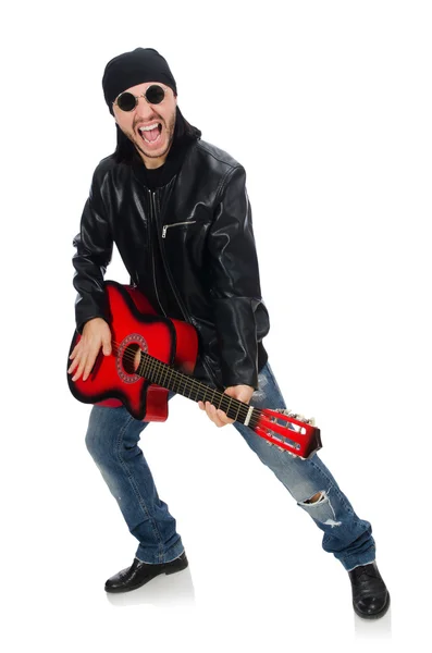 Guitar player isolated on the white — Stock Photo, Image