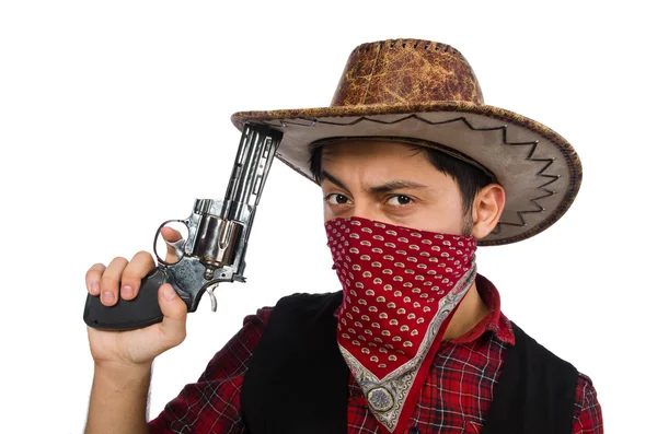 Junger Cowboy isoliert auf weiß — Stockfoto