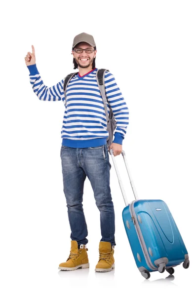 Een toerist met zakken geïsoleerd op wit — Stockfoto