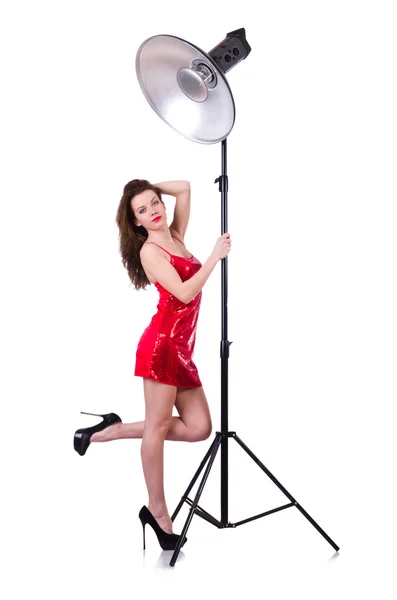 Woman in red dress posing in the studio — Stock Photo, Image