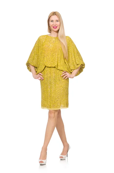 Pretty tall woman in yellow dress — Stock Photo, Image