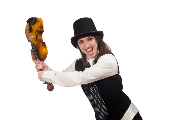 Mujer violinista aislada en blanco —  Fotos de Stock