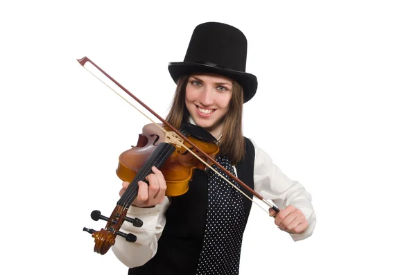 Mujer violinista aislada en blanco —  Fotos de Stock