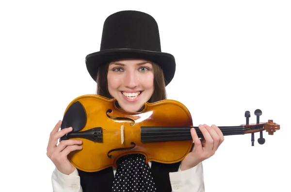 Vrouw viool speler geïsoleerd op wit — Stockfoto
