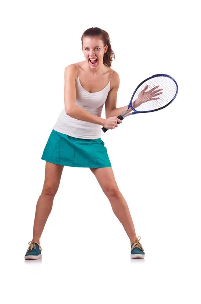 Woman tennis player isolated on white — Stock Photo, Image