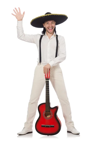 Mexican guitar player isolated on white — Stock Photo, Image