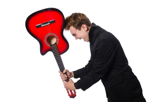 Muž kytarista izolované na bílém — Stock fotografie