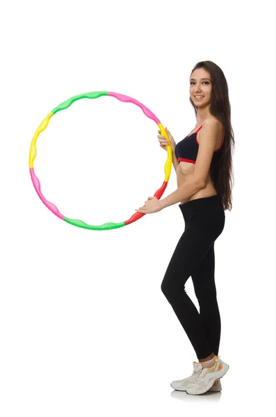 Ein Mädchen im Sportanzug mit Hula-Hoop-Reifen — Stockfoto