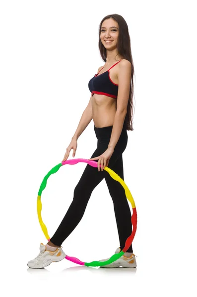 Ein Mädchen im Sportanzug mit Hula-Hoop-Reifen — Stockfoto