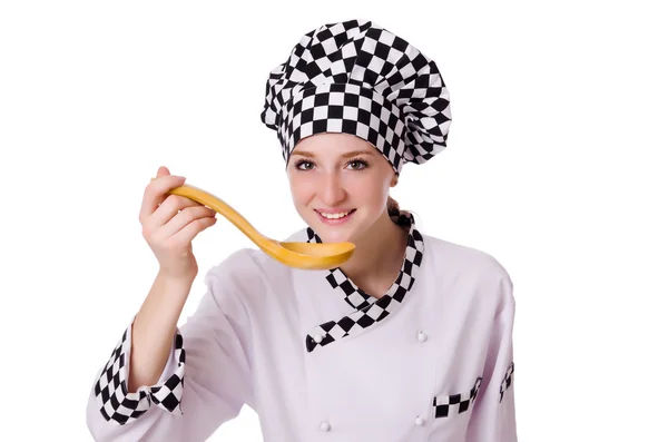 Chef feminino isolado em branco — Fotografia de Stock