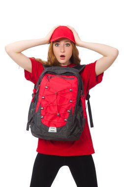 Güzel kız beyaz izole sırt çantası