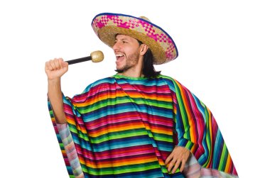 Parlak pançolu yakışıklı adam beyaz marakas tutuyor.