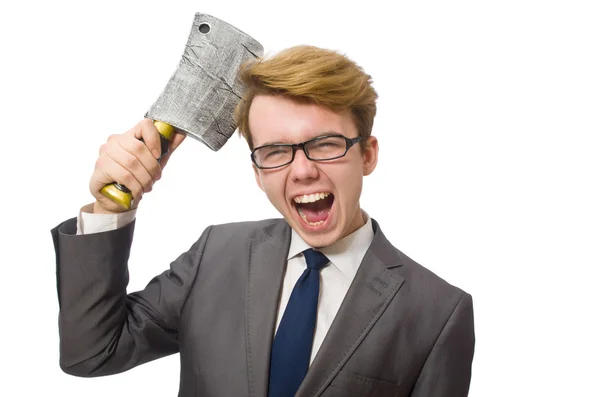 Young businessman with weapon isolated on white — Stock Photo, Image