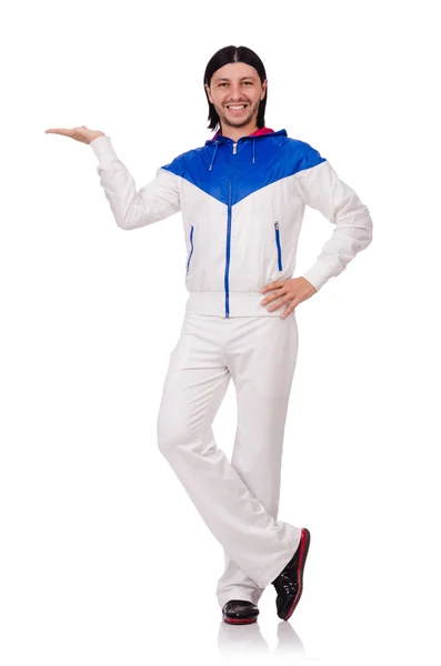 Muž v bílém sportovním oblečení izolovaný na bílém — Stock fotografie