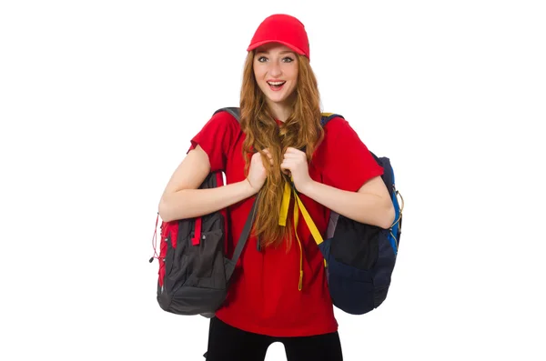 Pretty girl with backpack isolated on white — Stock Photo, Image