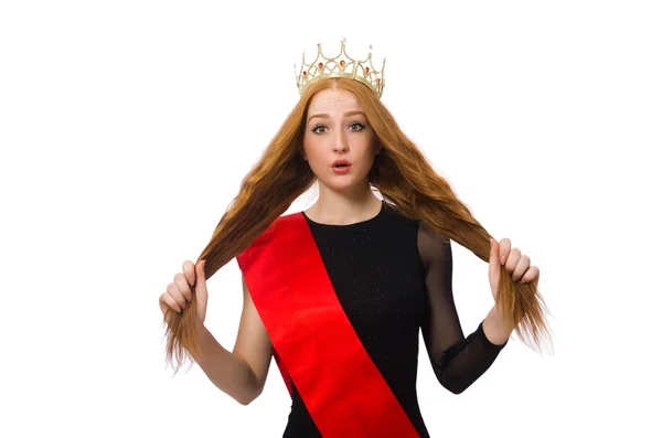 Young lady in elegant black dress isolated on white — Stock Photo, Image