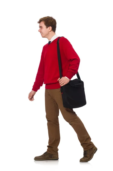 Student with bag isolated on white — Stock Photo, Image